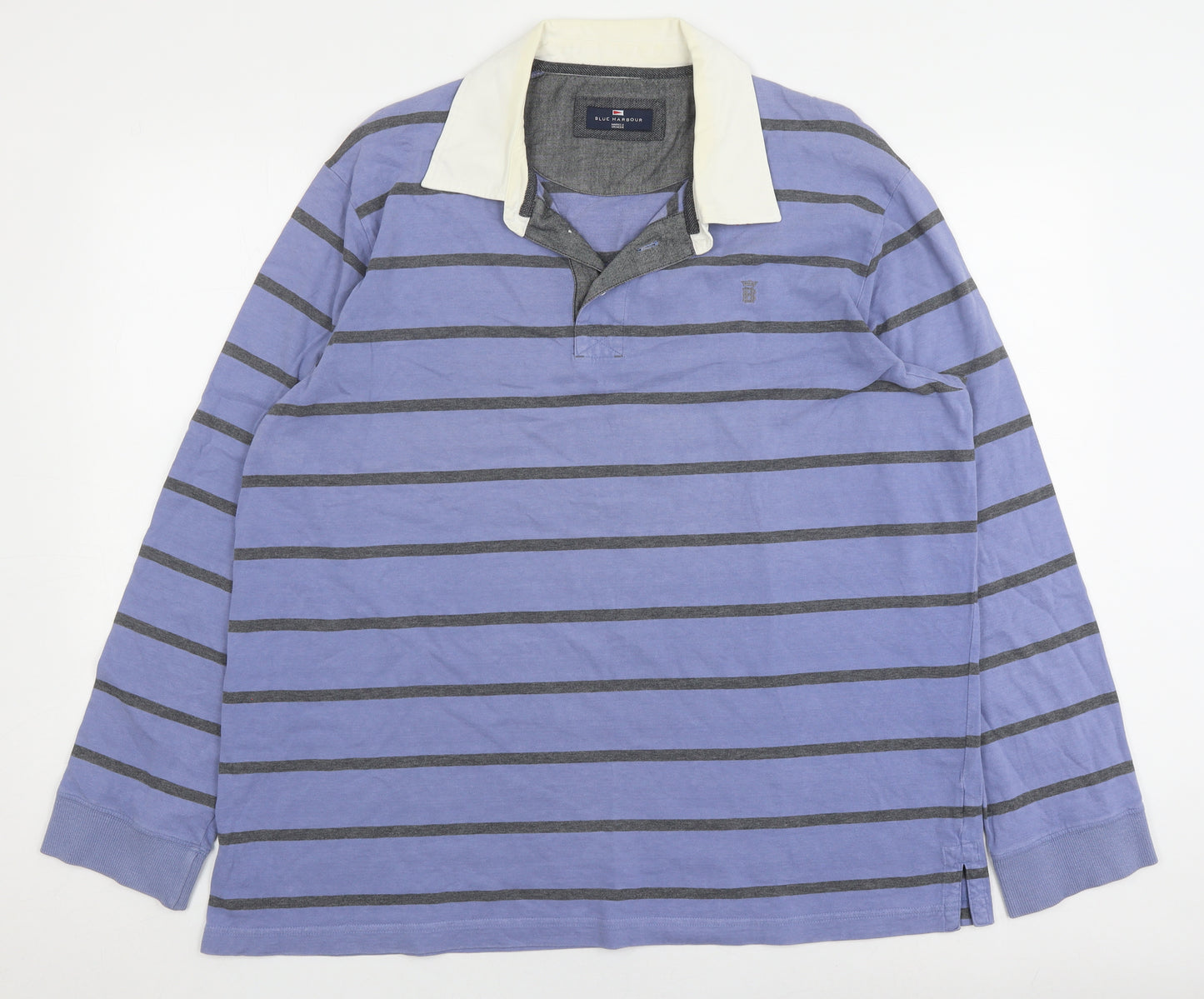 Marks and Spencer Mens Blue Striped XL Long Sleeve Shirt