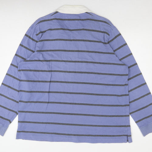 Marks and Spencer Mens Blue Striped XL Long Sleeve Shirt