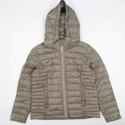 Next Petite Green Puffer Jacket, Size 16, Hooded, Full Zip