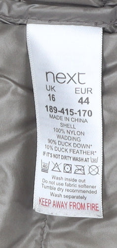 Next Petite Green Puffer Jacket, Size 16, Hooded, Full Zip
