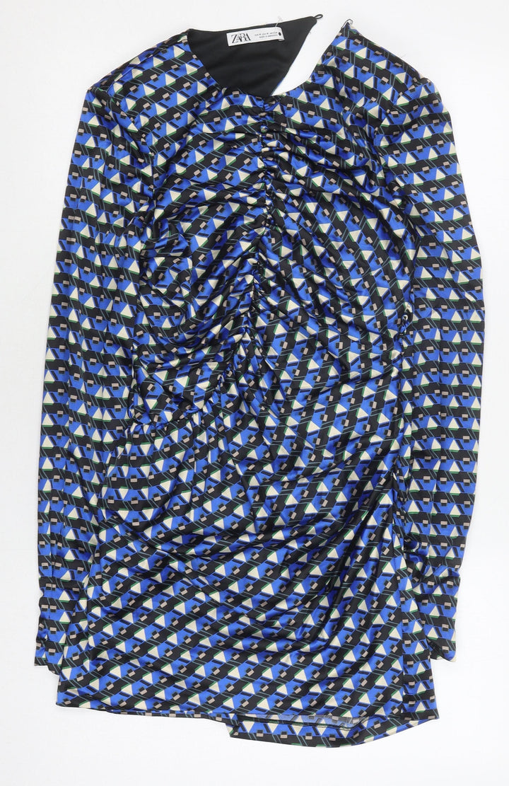 Zara Women's Blue Geometric Shift Dress, Size M