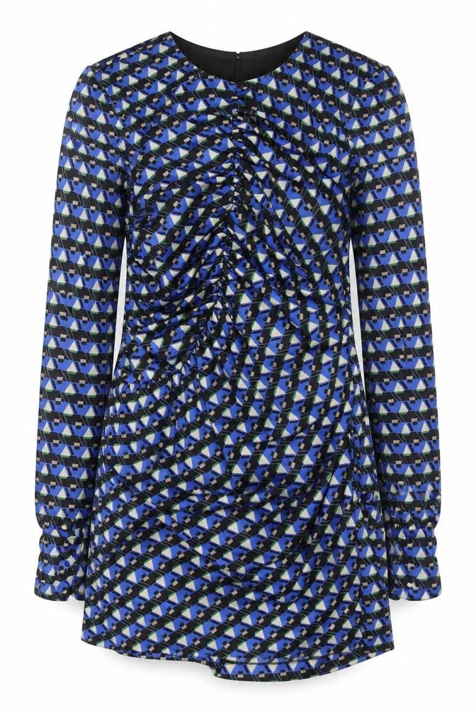 Front view of Zara Women's Blue Geometric Shift Dress, size M