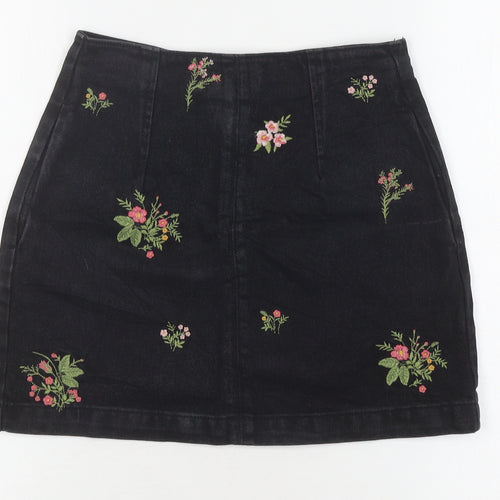 Topshop Women's Black Embroidered Short Skirt