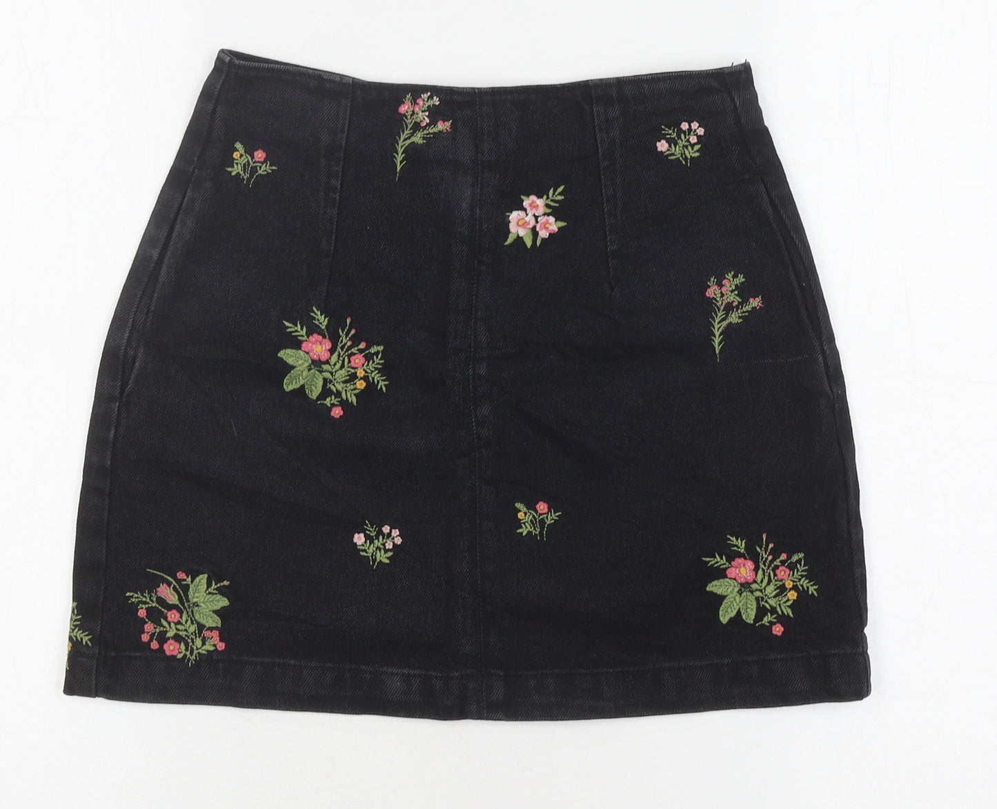 Topshop Women's Black Embroidered Short Skirt