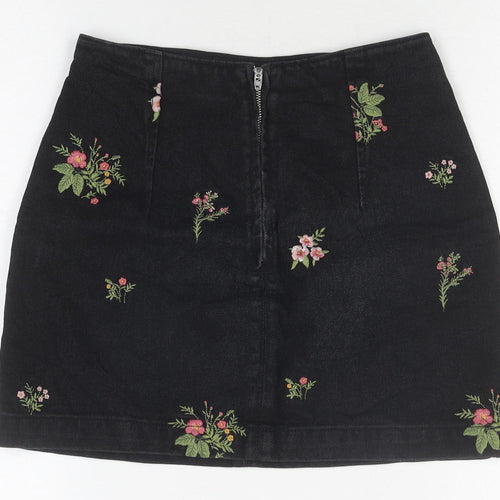 Topshop Women's Black Embroidered Short Skirt