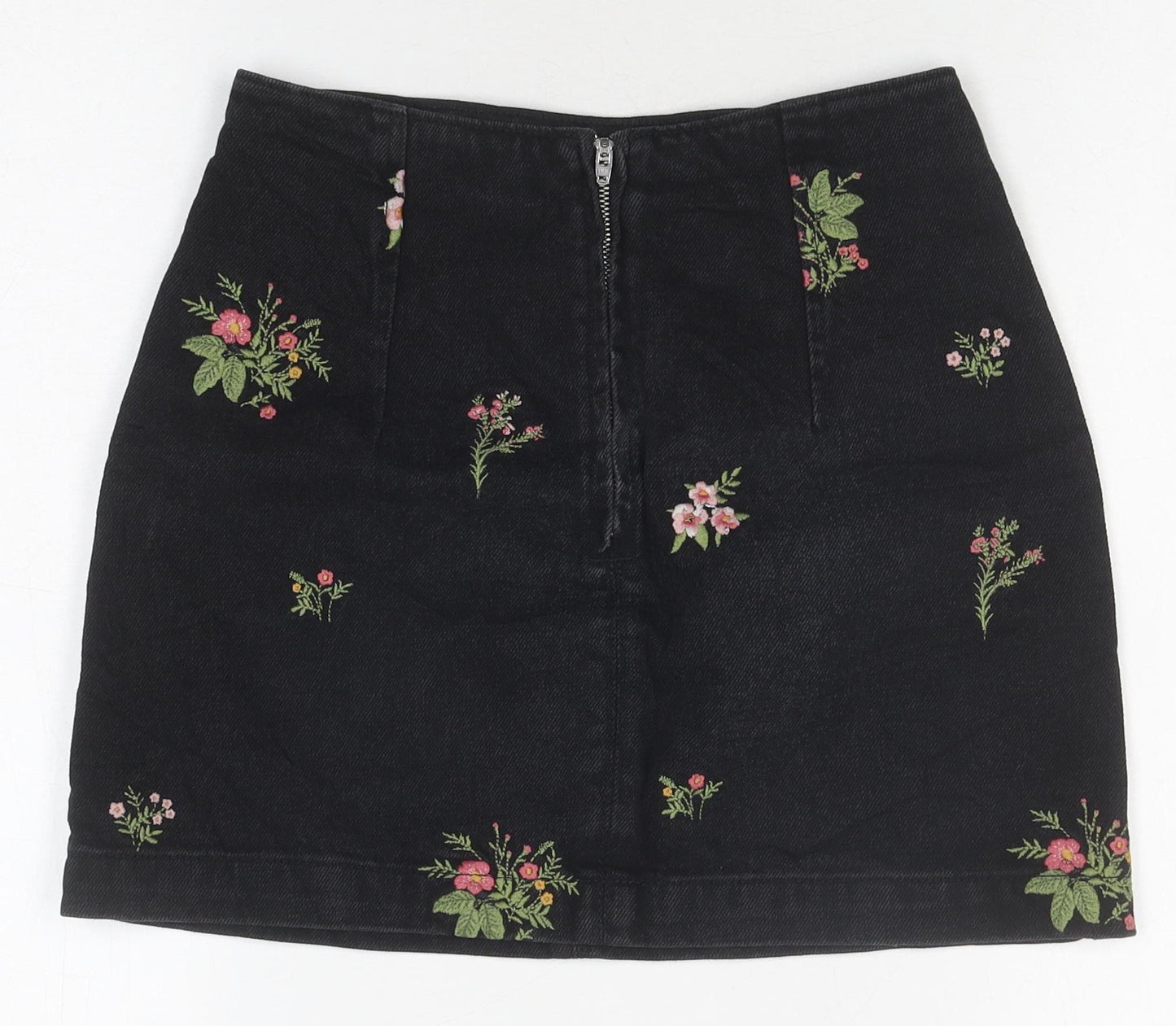 Topshop Women's Black Embroidered Short Skirt