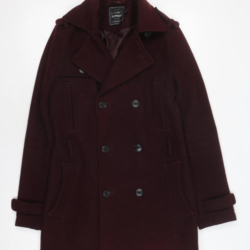 Topman Men's Brown Wool Pea Coat Size S Classic Style