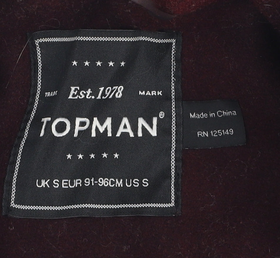 Topman Men's Brown Wool Pea Coat Size S Classic Style