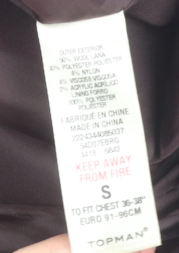 Topman Men's Brown Wool Pea Coat Size S Classic Style