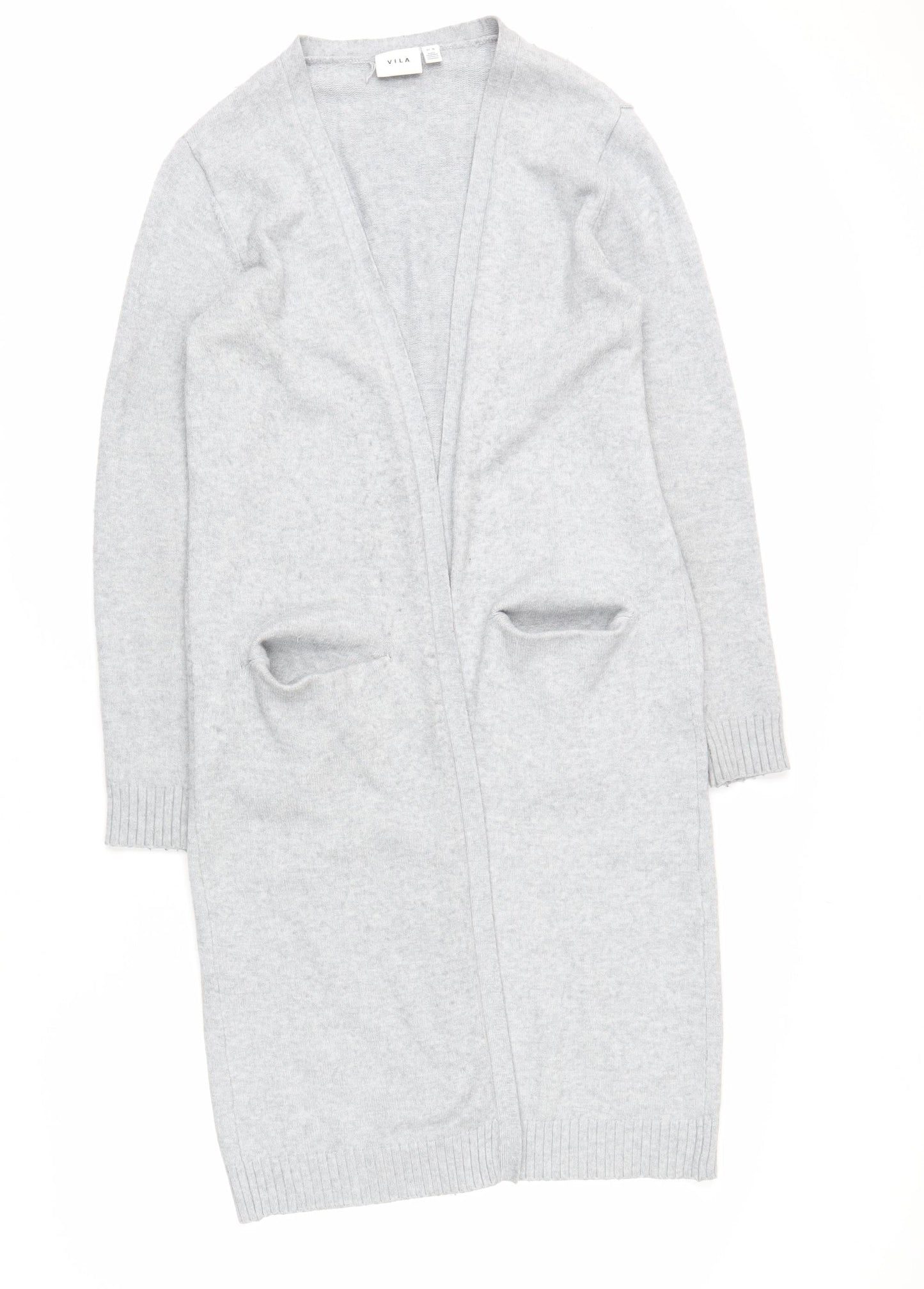 Vila Women's Grey Cardigan - Size 12, V-Neck Knit