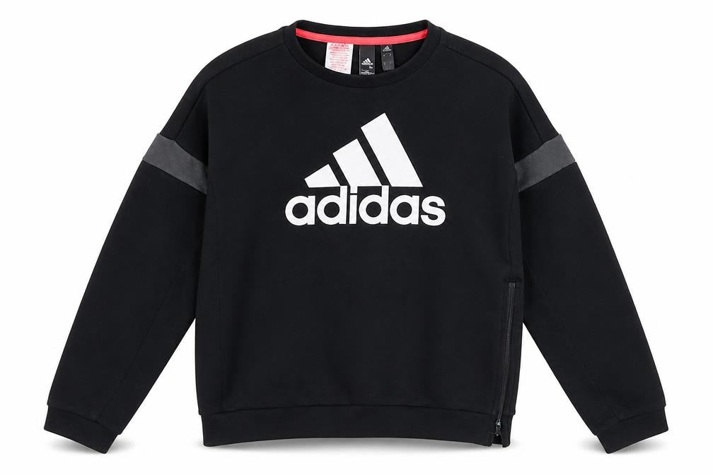 Front view of Adidas boys’ black logo pullover top 11-12y casual