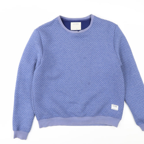 HYMN Men's Blue Waffle-Knit Pullover Jumper L