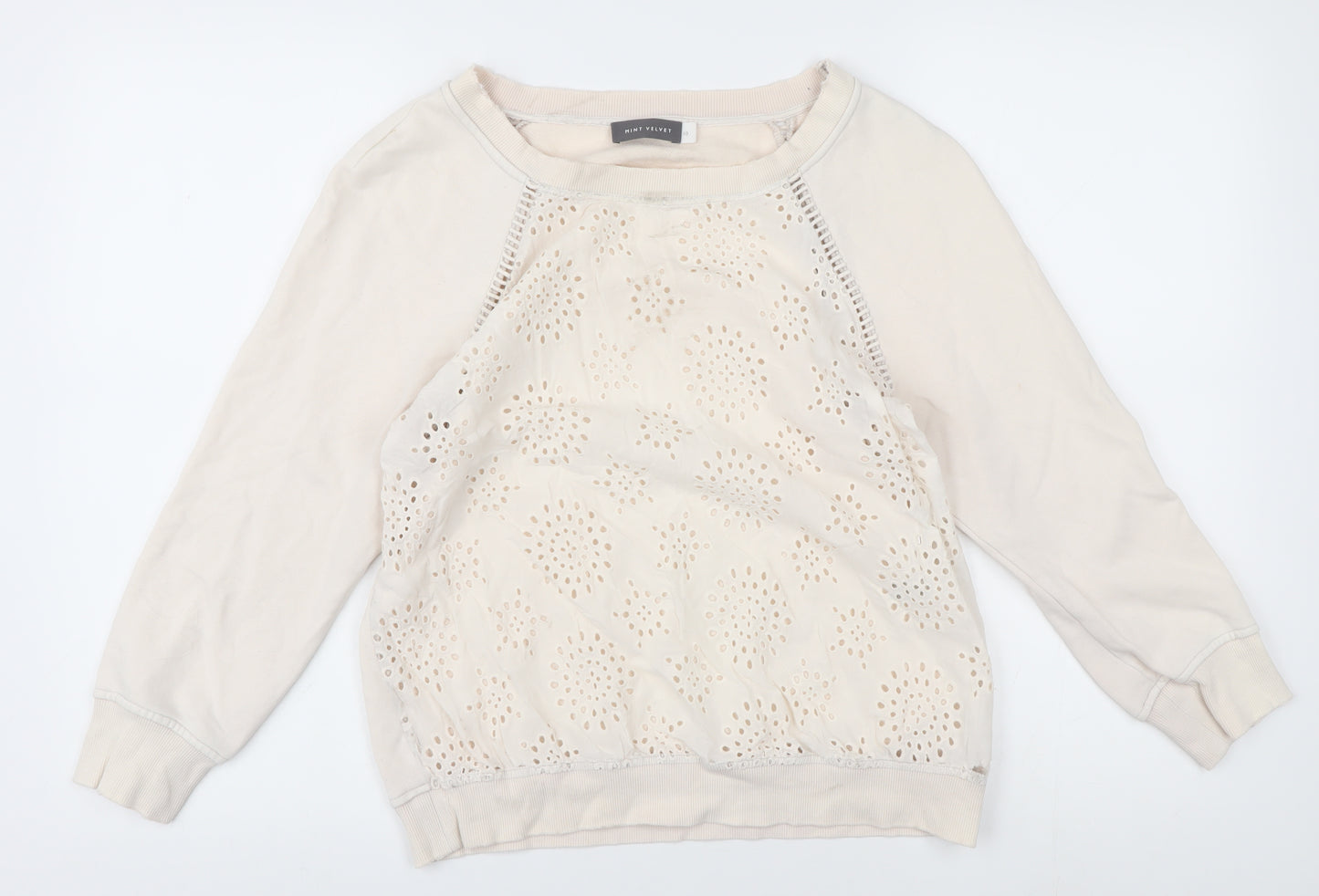 Mint Velvet Women's Beige Crochet Detail Top - Size 10