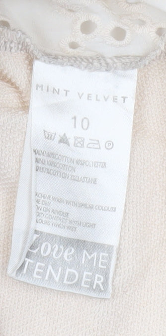 Mint Velvet Women's Beige Crochet Detail Top - Size 10