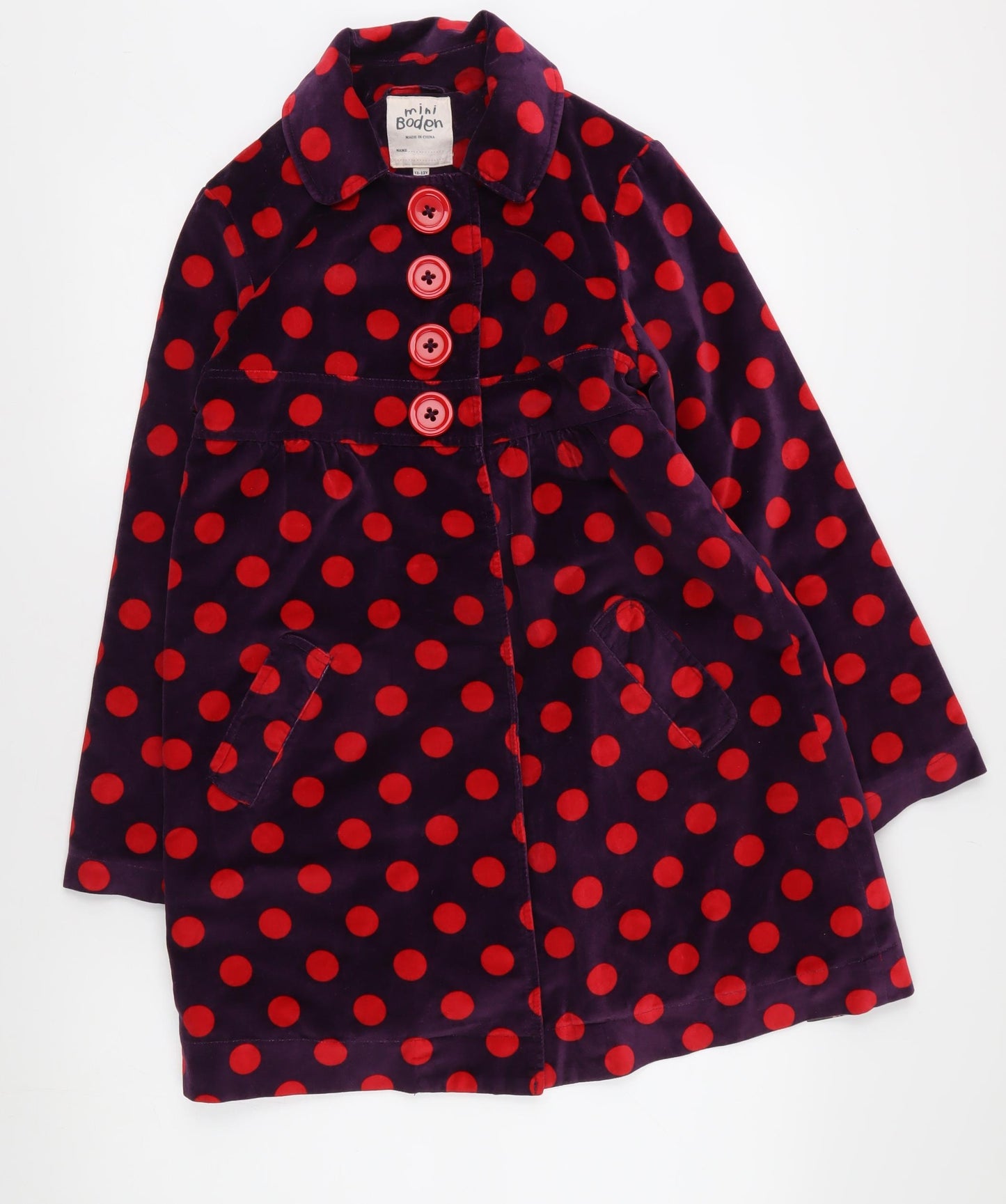 Mini Boden Girls Polka Dot Velvet Coat, Size 11-12, Multicoloured