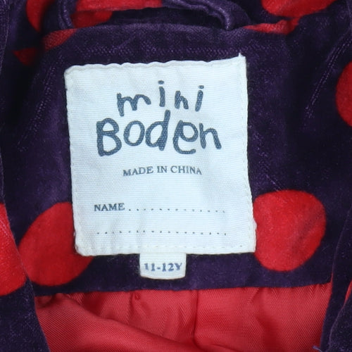 Mini Boden Girls Polka Dot Velvet Coat, Size 11-12, Multicoloured