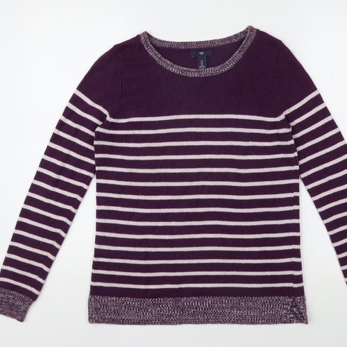 Gap Women's Purple Striped Pullover Jumper, Size S