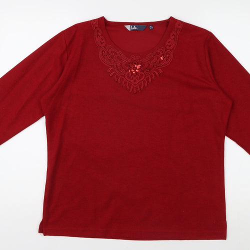 Isle Women's Red Embroidered Long Sleeve T-Shirt, M