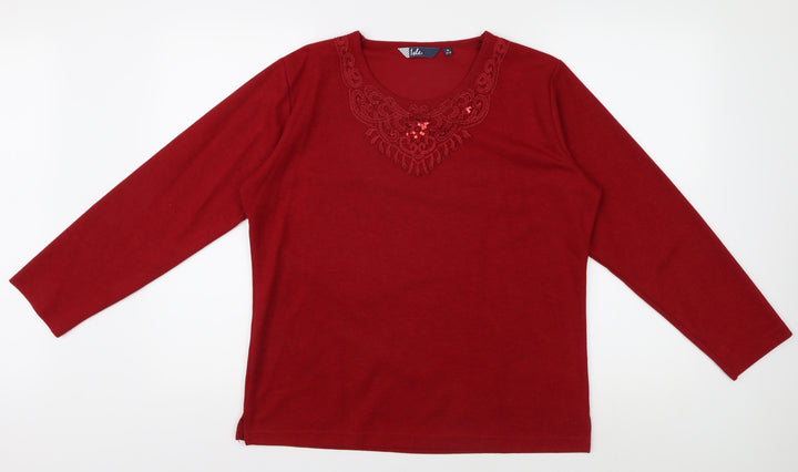 Isle Women's Red Embroidered Long Sleeve T-Shirt, M