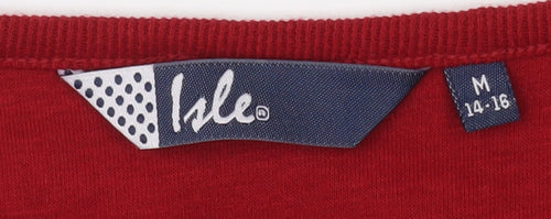 Isle Women's Red Embroidered Long Sleeve T-Shirt, M
