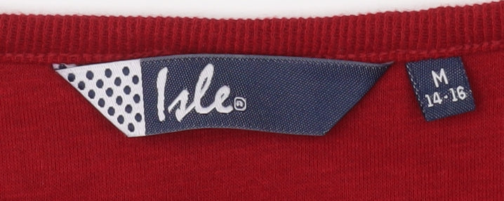 Isle Women's Red Embroidered Long Sleeve T-Shirt, M