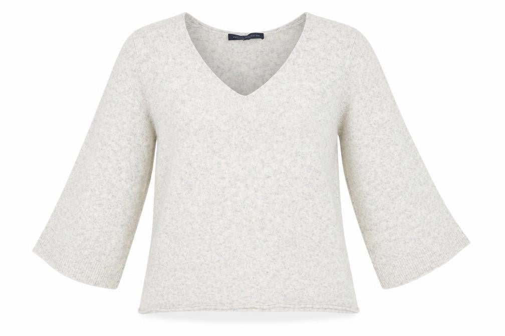 Front view of French Connection Women's Ivory V-Neck Pullover XS