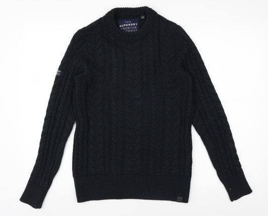 Superdry Men's Black Cable-Knit Pullover Jumper Small