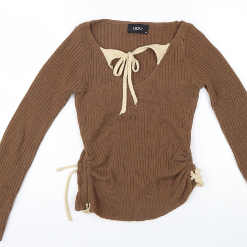 Cider Women's Brown V-Neck Pullover Jumper M