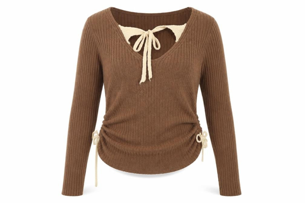 Front view of Cider Women's Brown V-Neck jumper M