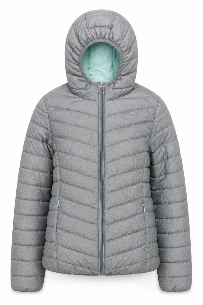 Front view of C&A girls’ grey hooded puffer jacket 14 years