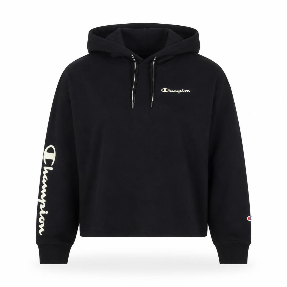 Front view of Champion Women's Black Hoodie M Medium Pullover Print