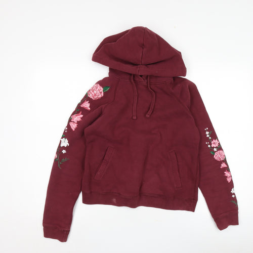 Jack Wills Women's Red Floral Embroidered Hoodie Size 8