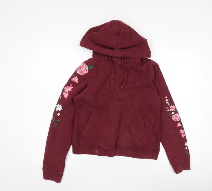 Jack Wills Women's Red Floral Embroidered Hoodie Size 8