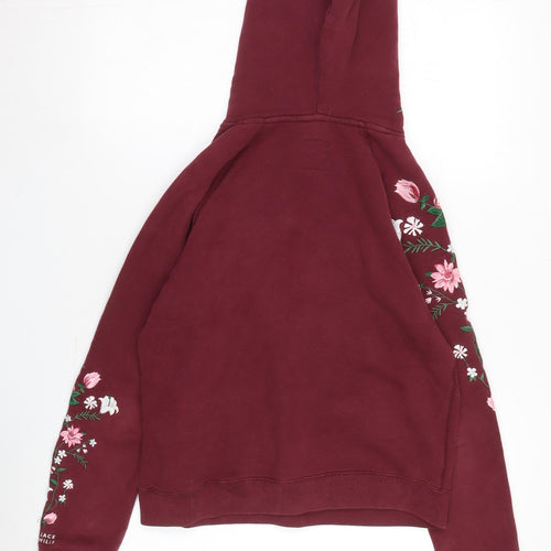 Jack Wills Women's Red Floral Embroidered Hoodie Size 8
