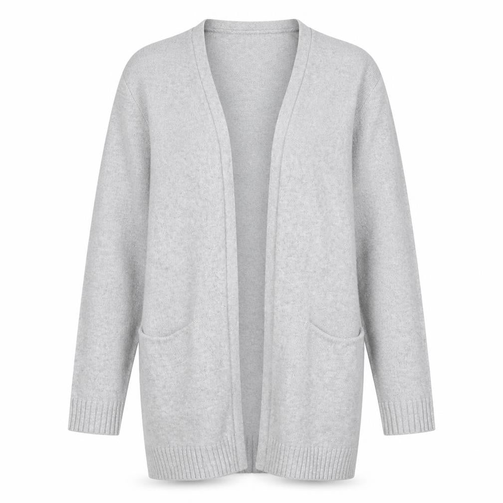 Front view of VILA Women's Grey Cardigan, size S, Long Sleeve