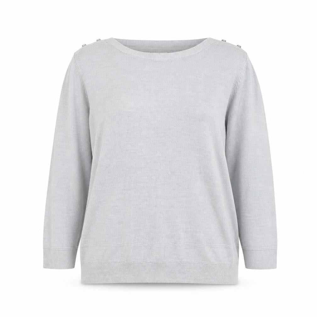 Front view of Maine New England Women's Grey 3/4 Sleeve jumper