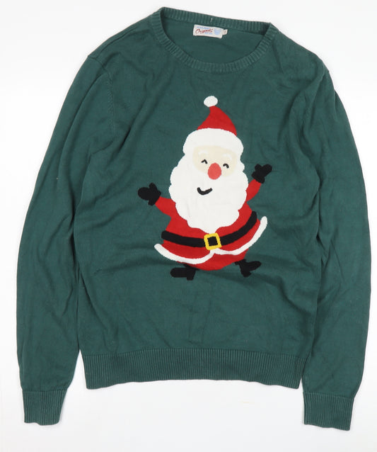 Jack & Jones Men's Green Santa Christmas Jumper Medium