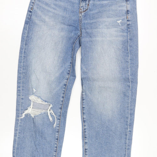 American Eagle Women’s Blue Straight Jeans, Distressed Look