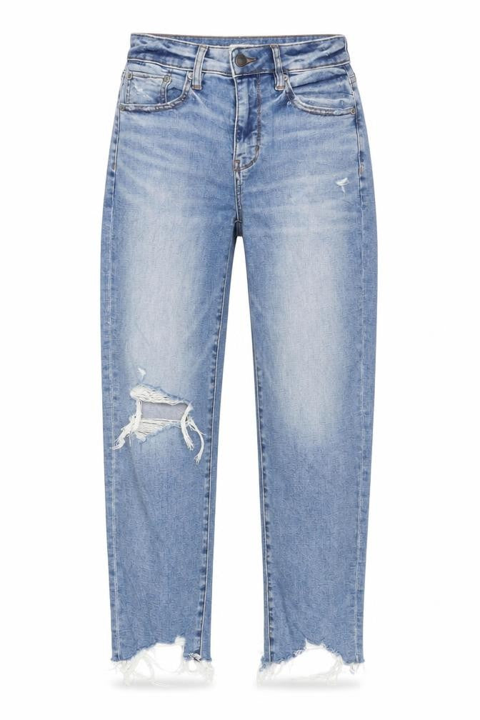 American Eagle Women’s Blue Straight Jeans, Distressed Look