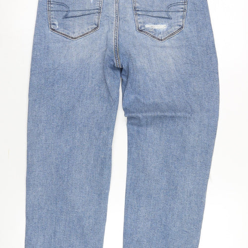 American Eagle Women’s Blue Straight Jeans, Distressed Look