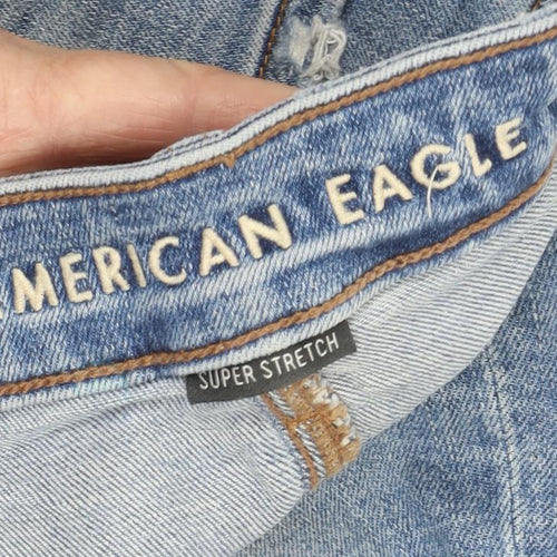 American Eagle Women’s Blue Straight Jeans, Distressed Look