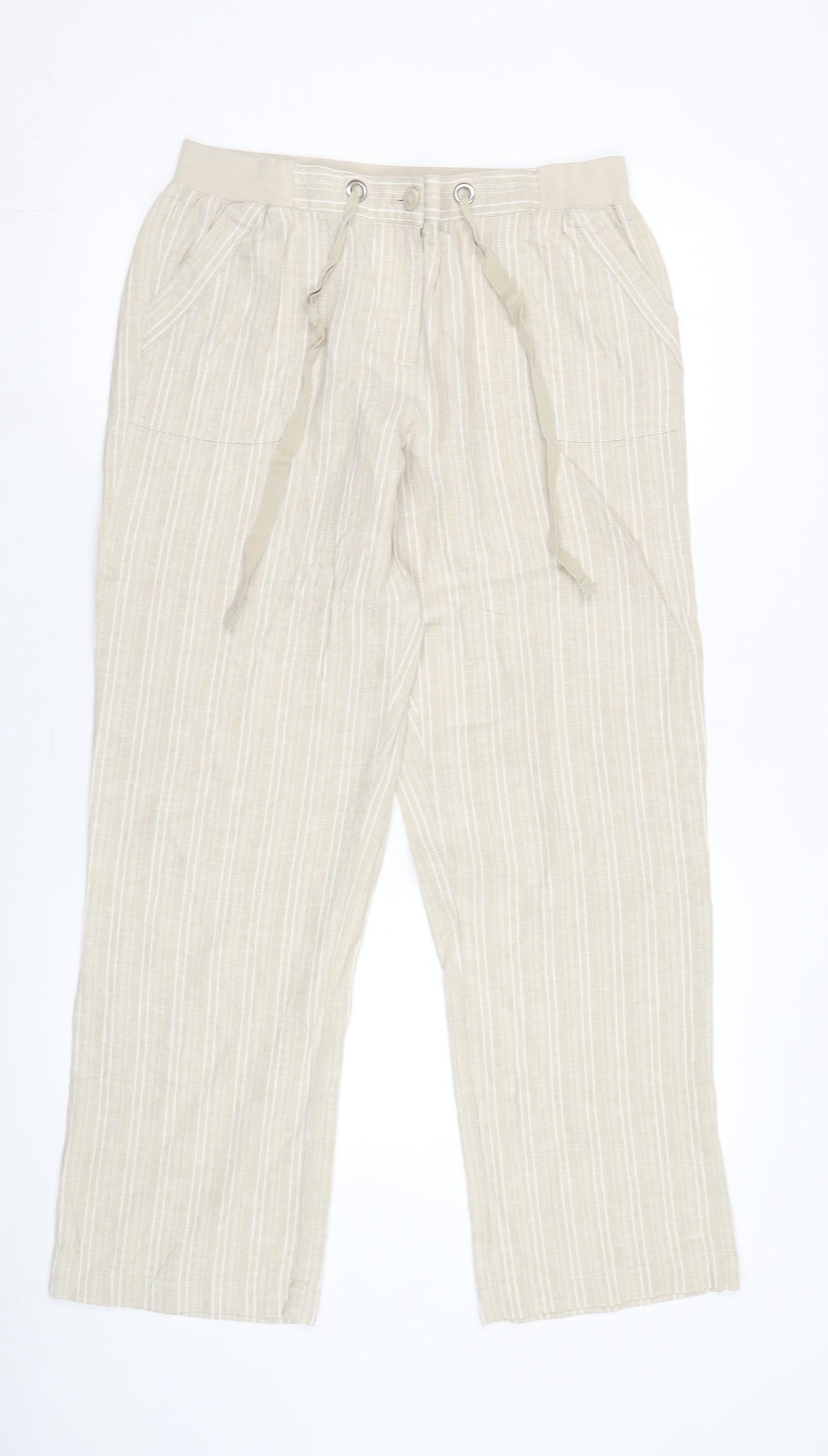 Maine Women's Beige Striped Relaxed Trousers Size 14R