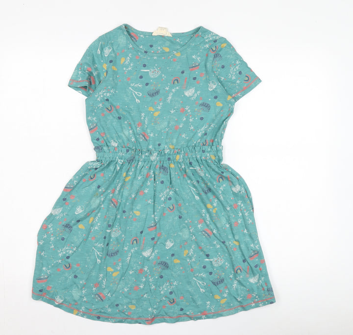 White Stuff Girls Green Novelty A-Line Dress 9-10 Years