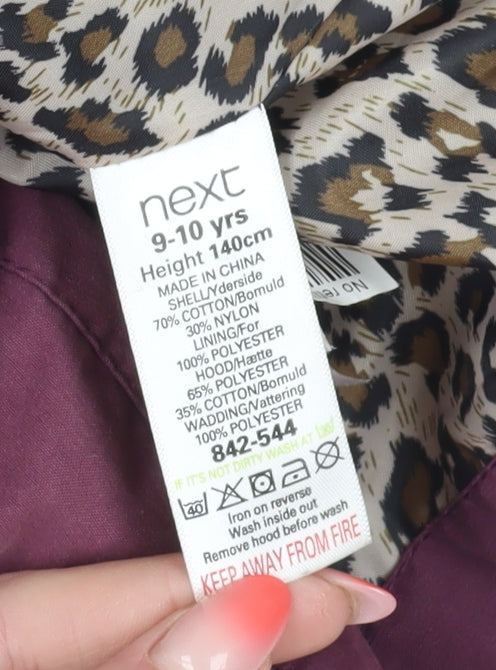 Next Girls Purple Puffer Jacket 9-10 Years Button Up