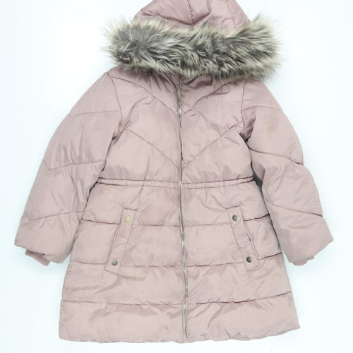 Next Girls Pink Puffer Jacket with Fur Trim Hood Size 10