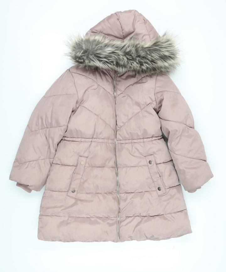 Next Girls Pink Puffer Jacket with Fur Trim Hood Size 10