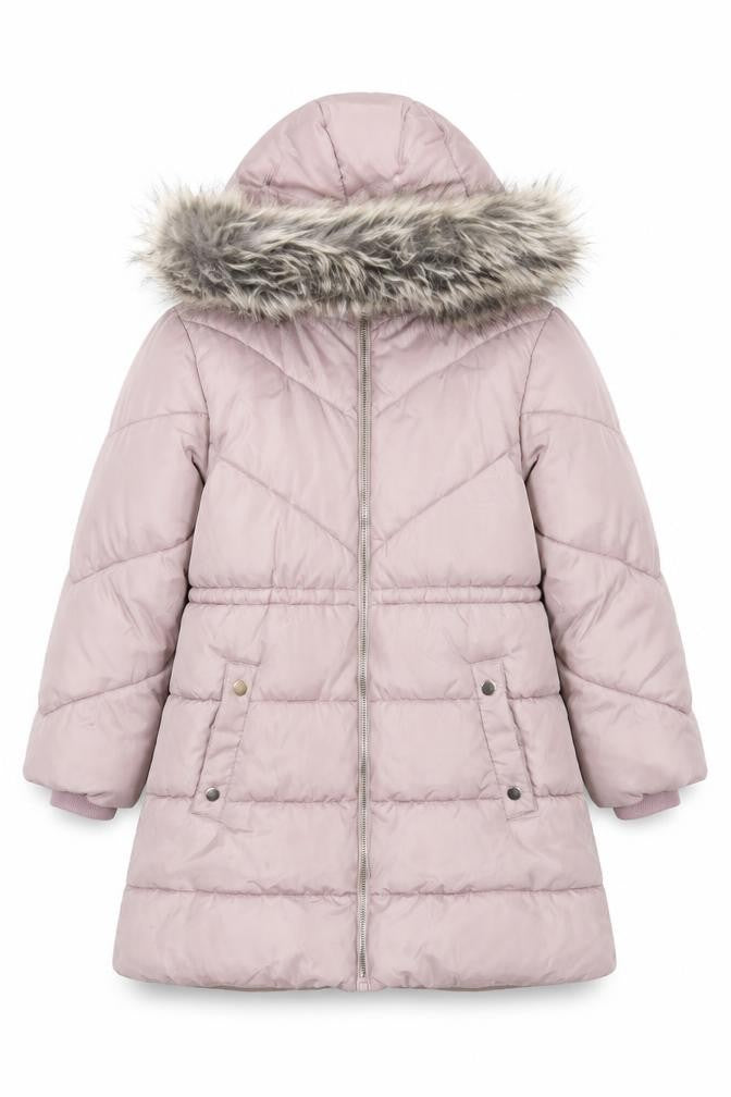 Next Girls Pink Puffer Jacket with Fur Trim Hood Size 10