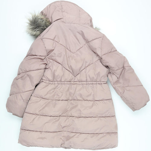 Next Girls Pink Puffer Jacket with Fur Trim Hood Size 10