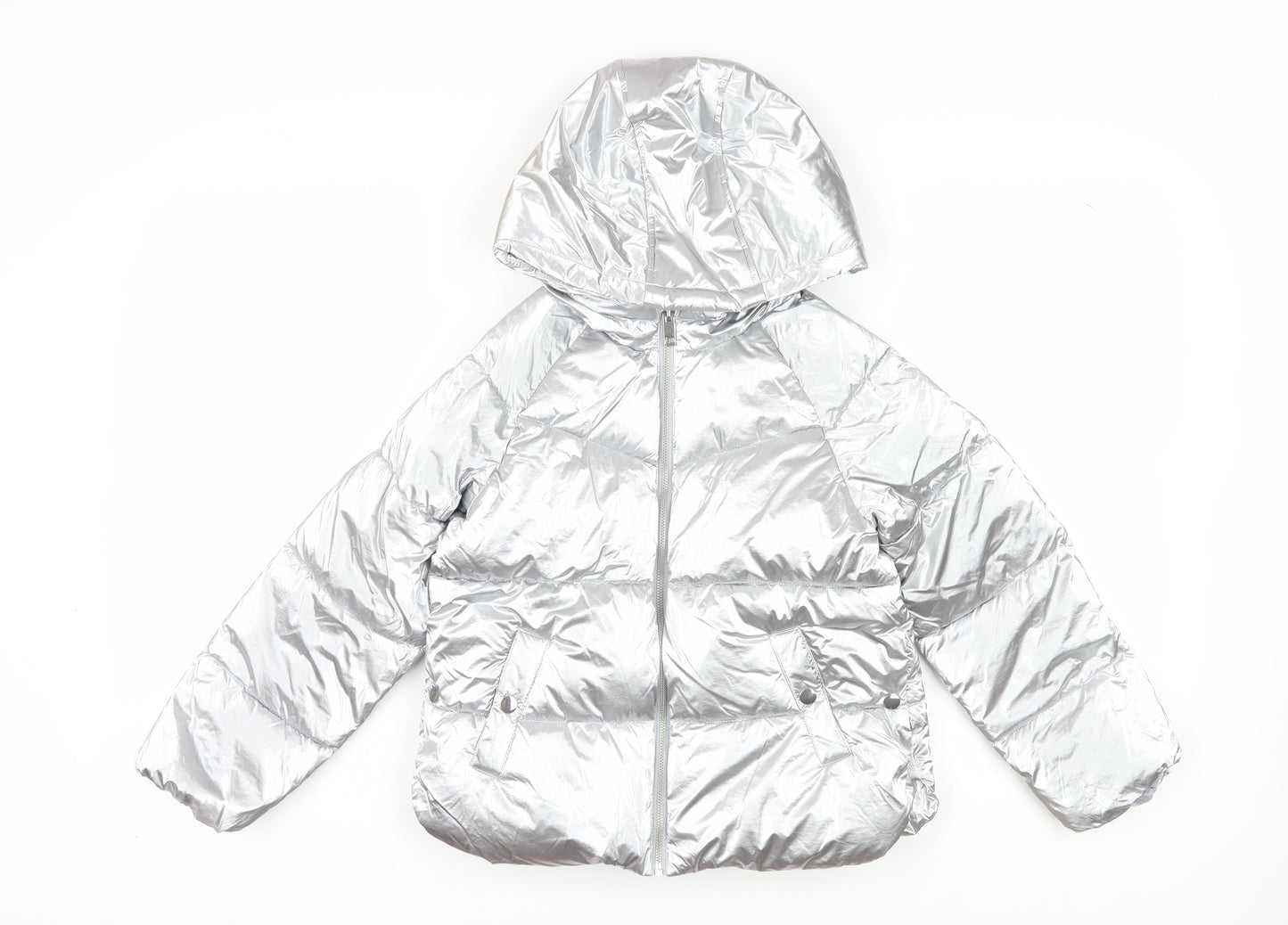 Marks and Spencer Girls Silver Puffer Jacket 8-9 Years