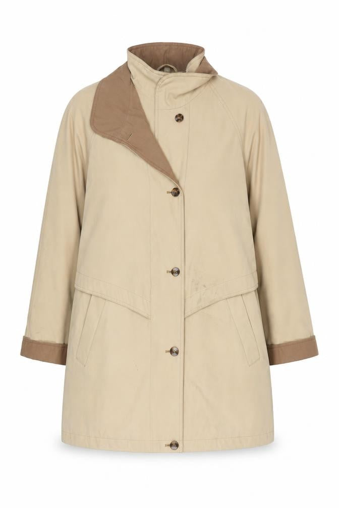 Front view of Ann Harvey Women's Beige Long Overcoat, size 18